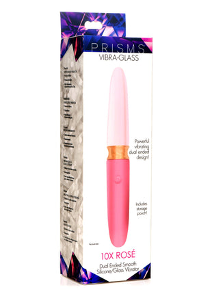 10x Rose Dual Ended Smooth Silicone And Glass Vibrator