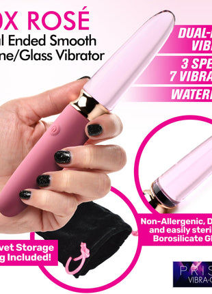 10x Rose Dual Ended Smooth Silicone And Glass Vibrator