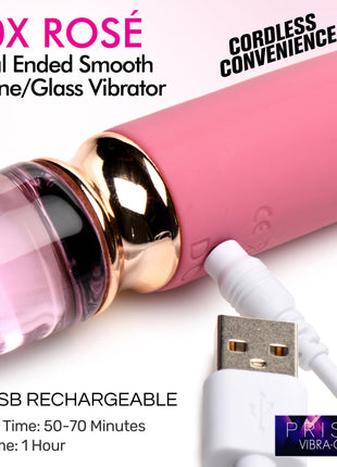 10x Rose Dual Ended Smooth Silicone And Glass Vibrator