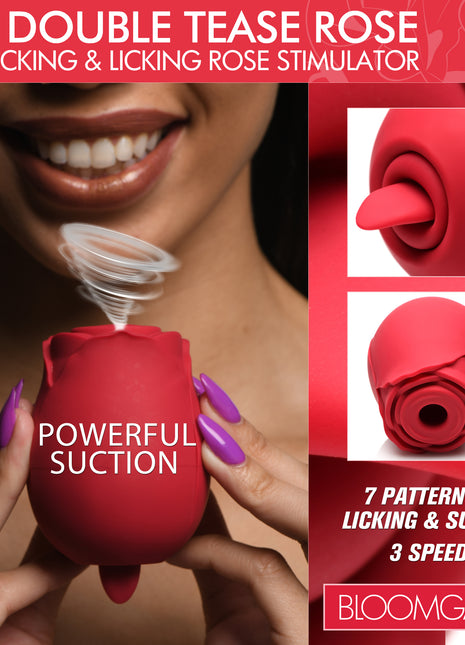 The Double Tease Rose 10x Sucking And Licking Silicone Stimulator