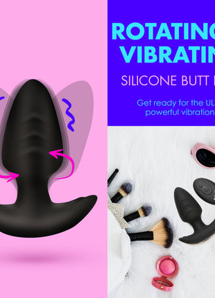 Rotating And Vibrating Silicone Butt Plug - Black