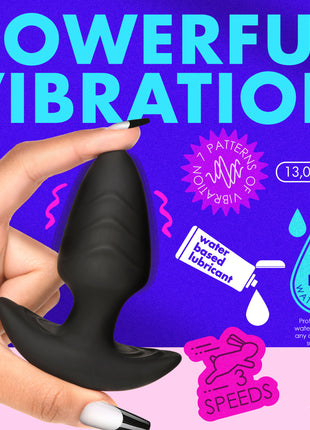 Rotating And Vibrating Silicone Butt Plug - Black