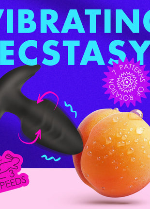 Rotating And Vibrating Silicone Butt Plug - Black