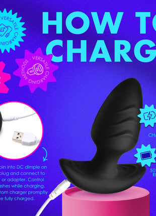 Rotating And Vibrating Silicone Butt Plug - Black