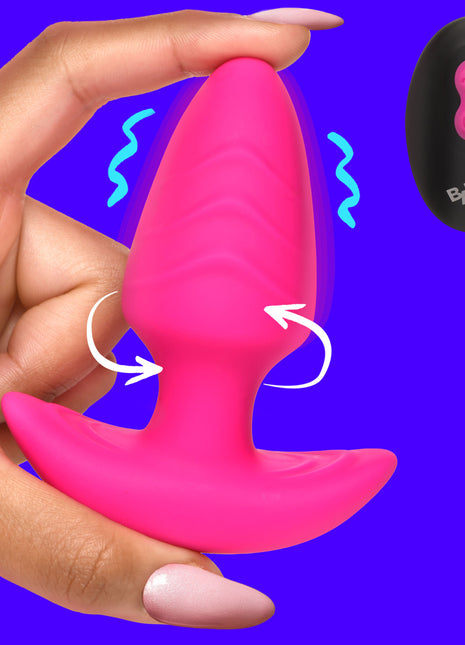 Rotating And Vibrating Silicone Butt Plug - Pink