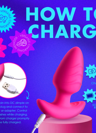 Rotating And Vibrating Silicone Butt Plug - Pink