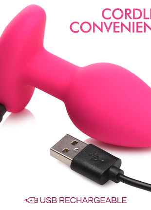 10x Pop Rocker Vibrating Silicone Plug With Remote - Magenta
