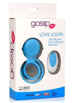 Love Loops 10x Silicone Cock Ring With Remote - Blue