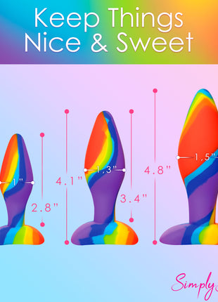 3 Piece Rainbow  Silicone Butt Plug Set