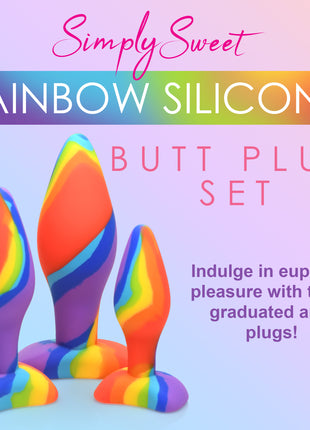 3 Piece Rainbow  Silicone Butt Plug Set