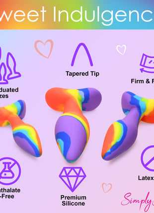 3 Piece Rainbow  Silicone Butt Plug Set