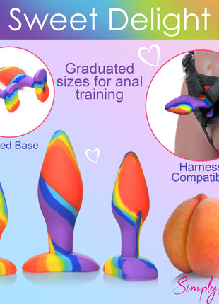 3 Piece Rainbow  Silicone Butt Plug Set