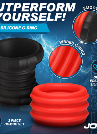 2-in-1 Silicone Cock Ring - Red
