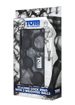 Tom Of Finland Silicone Cock Ring With 3 Weighted Balls